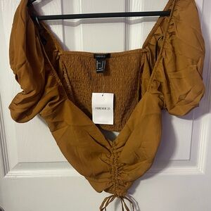 Forever 21 Women's Brown Puff Sleeve Top